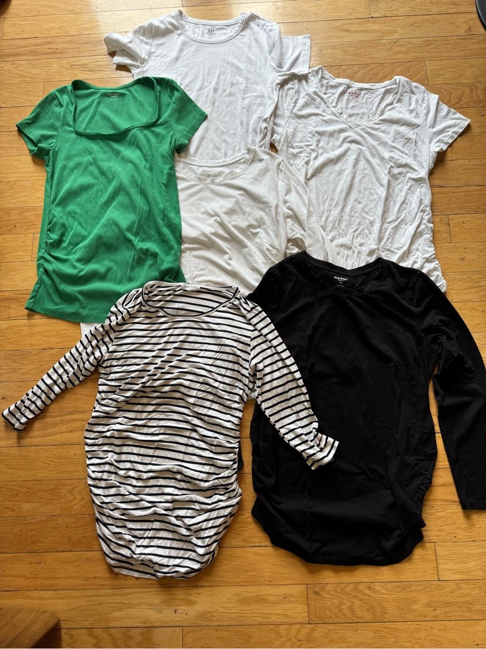 Maternity Tops Bundle - White, Black, Green, Striped